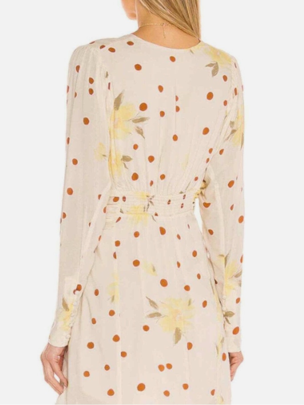 Free People Date Night Cream Floral Dot Long-Sleeve Mini Dress - Picture 2 of 9